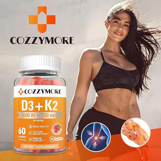 Sugar Free Vitamin D3 K2 Gummies, Vitamin D Gummies Supplement, 10000 IU + 200mcg D3 and K2 Supplements, Tasty Gummy Vitamins, Support For Bones Muscle Teeth Immune, 60 Servings 120 Gummies, Raspberry