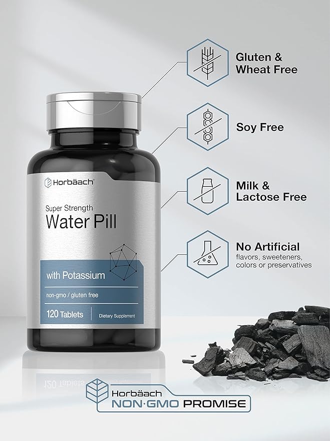 Horbäach Water Pills | Super Strength | 120 Tablets | Vegetarian, Non-GMO & Gluten Free Supplement