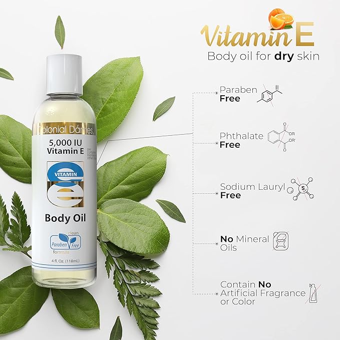 Colonial Dames 5,000 IU Vitamin E Oil Blend Skin Therapy Oil for Whole Body Vitamin E Body Oil for Hydrated Healthy Skin