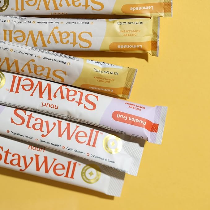 Nouri Daily StayWell Lemonade Drink Mix | Probiotics, Prebiotics, Colostrum, L-Glutamine, Vitamins D & B12, Magnesium, Manganese & Zinc for Gut Health, Digestion & Immunity | 14 Stick Packs