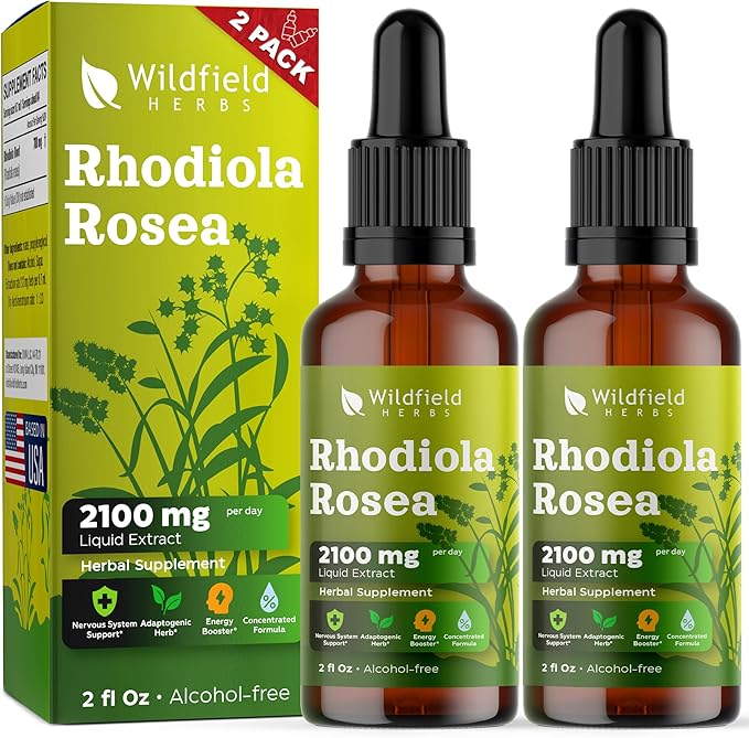 4 oz Rhodiola Rosea Supplement Rhodiola Rosea Root Tincture Drops 2100mg (Rhodiola rosea L.) Rhodiola Extract Absorbs Better Than Capsules, 2 Month Supply, 84 Servings, Alcohol-Free - 2 Oz, Pack of 2
