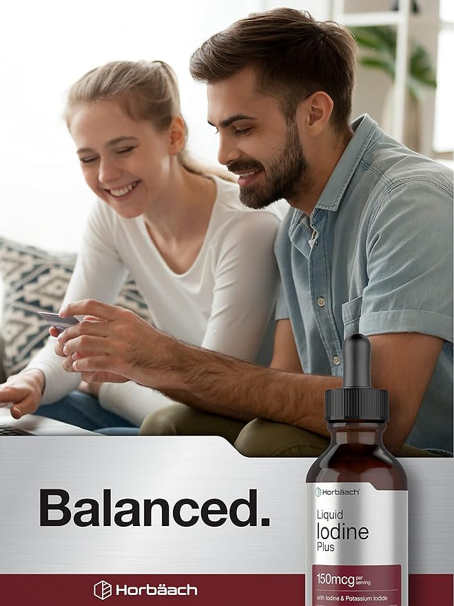 Horbäach Liquid Iodine Drops | 2 fl oz | 150 mcg | Iodine & Potassium Iodide Liquid Tincture | Vegetarian, Non-GMO, Gluten Free Supplement