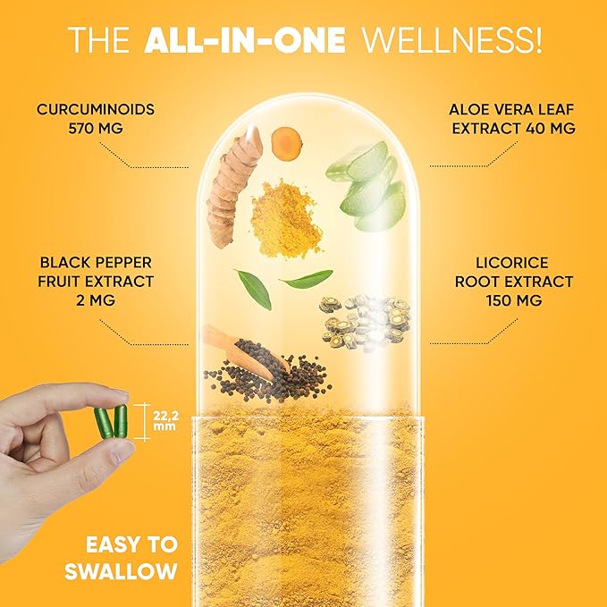 Cumargold 570mg Curcuminoids Turmeric Curcumin Supplement with Piperine, Licorice Root & Aloe Vera - High Potency Natural Wellness Capsules (30 Count)