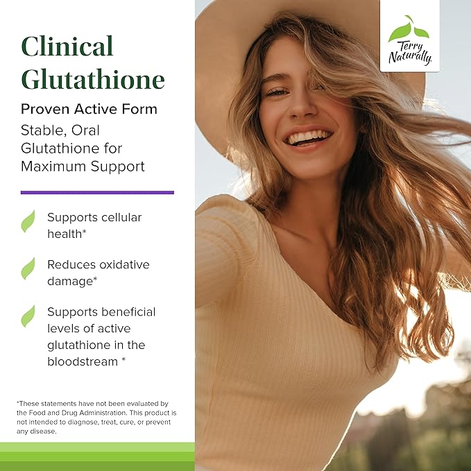 Terry Naturally Clinical Glutathione - Antioxidant Supplement for High Absorption - Dietary Supplement with L-Glutathione - Vegan Supplement to Support Cell Health - 60 Slow Melt Tablets