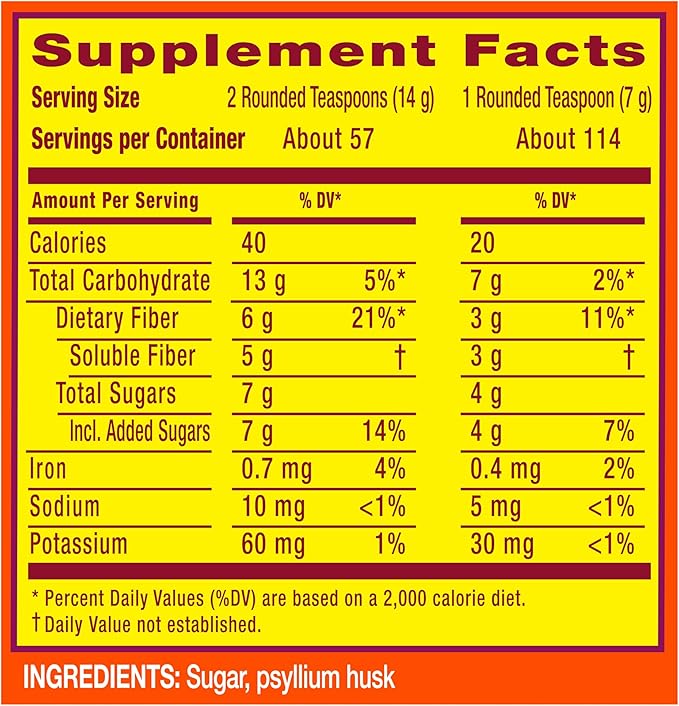 Metamucil, Daily Psyllium Husk Powder Supplement with Real Sugar, 4-in-1 Fiber for Digestive Health, Orange Smooth Flavored Drink, 114 Servings