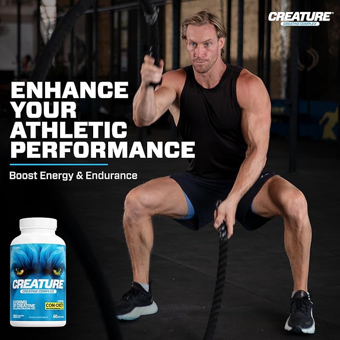 CREATURE® Creatine Complex - Creatine Monohydrate Capsules with 5 Types of Creatine Including Con-Crēt® Creatine HCL, Promotes Muscle, Strength, Endurance, Brain Health, 180 Veggie Caps, 60 Servings