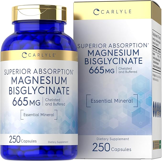 Carlyle Buffered Magnesium Bisglycinate 665 mg | 250 Capsules | Chelated Essential Mineral | Non-GMO and Gluten Free Supplement
