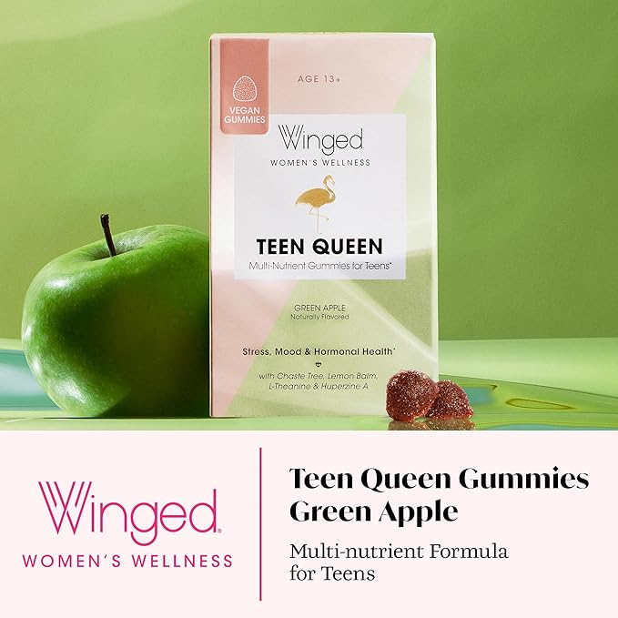Winged Wellness Multivitamin Gummies for Teen Girls - Teen Vitamins for Mood & Hormonal Health - Vegan Gummy Supplement with Chaste Tree, Lemon Balm, L-Theanine, Probiotics & Biotin - 50 Gummies