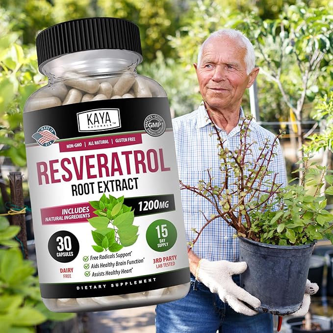 Kaya Naturals - Resveratrol Capsules - Anti Aging Supplement - Antioxidants with Brain Support - Maximum Benefits - 30 Veggies Capsules