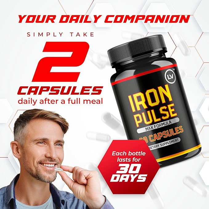 (3 Pack) IronPulse Capsules, Iron Pulse Capsules Max Formula, IronPulse Max Support Capsules, Iron Pulse Pills, IronPulse Pills, Iron Pulse Support Pills, 180 Capsules for 3 Months