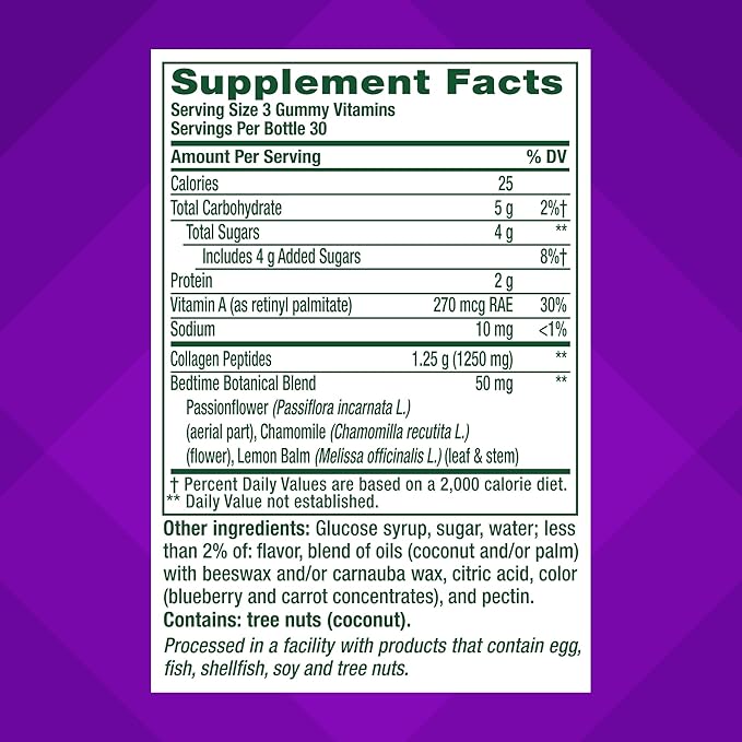 Vitafusion Nighttime Skin Support (1), Beauty Supplement with Retinol (Vitamin A RAE), Collagen & Bedtime Botanicals, BlackBerry Lavender Flavor, 90 Count