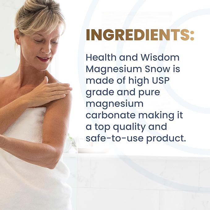 Heath and Wisdom Magnesium Snow - Magnesium Bath Soak, Magnesium Soak Bath, Magnesium Carbonate Powder, Magnesium for Bath, Calm Magnesium Powder, Magnesium Foot Soak, Magnesium for Skin - 0.35 Ounces