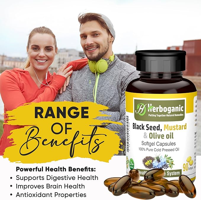 Black Seed, Mustard and Olive Softgels Capsules - 90 - Count - Blended with Other Herbal Products-Supports Overall Health welness and Immunity.