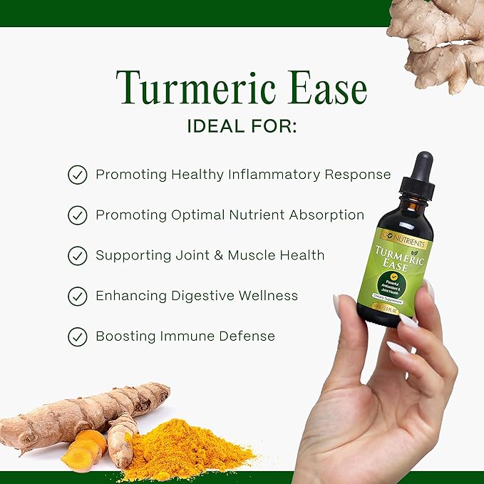 Go Nutrients Turmeric Ease - Organic Turmeric Supplement with Curcumin, Ginger & Black Pepper – Liquid Drops Extract Tincture for Quick Absorption – Supports Joint Health & Immune Defense – 2oz