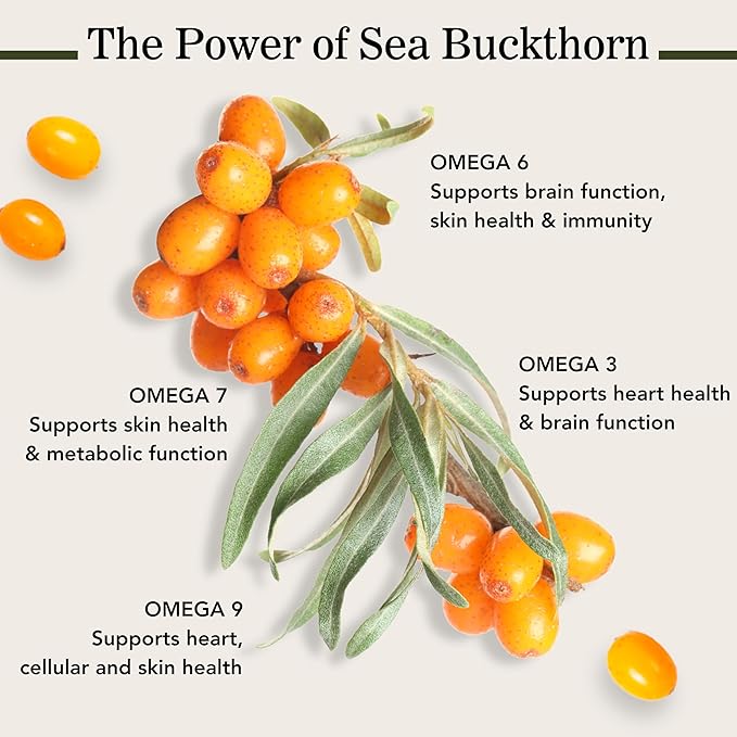 Organic Sea Buckthorn Oil, Omega-7 Complete Softgels, 180 Count, with Omega 3, 6 & 9, Supports Hair, Skin & Nail Health, 1000mg per Serving
