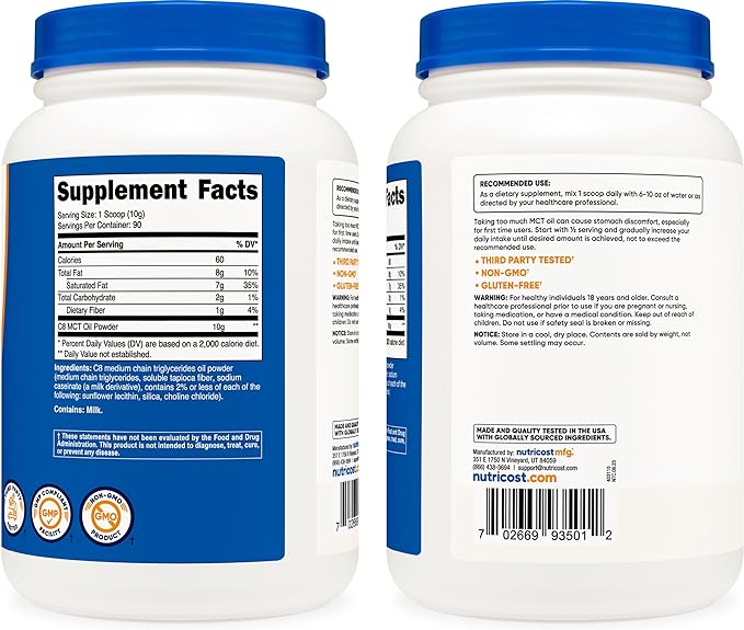 Nutricost C8 MCT Oil Powder 2LBS (32oz) - 95% C8 MCT Oil Powder