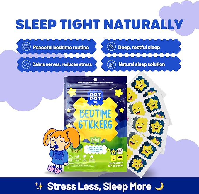 NATPAT Sleepy Patch Bed Time Stickers for Kids - Sleep Promoting Patch - Non-Toxic Solution for Better Sleep - Chemical & Drug Free, Melatonin Free - Buzz Patch Natural Patch (24 Pack)