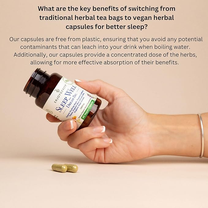 Organic Sleep Well Capsules - Calming and Relaxing Herbal Supplement - Sleep Aid - 60 Vegan Capsules - scullcap, California Poppy, Blue Vervain, Hops Extract - 1,500 mg