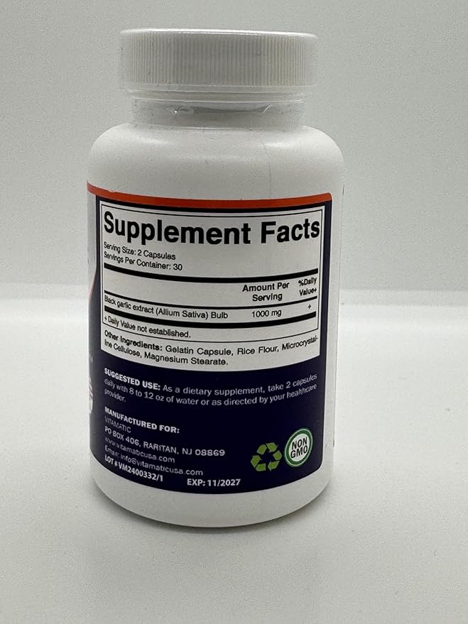 Vitamatic 3 Pack Fermented Black Garlic Extract 1000 mg 60 Capsules - Non-GMO, Gluten Free - (Total 180 Capsules)