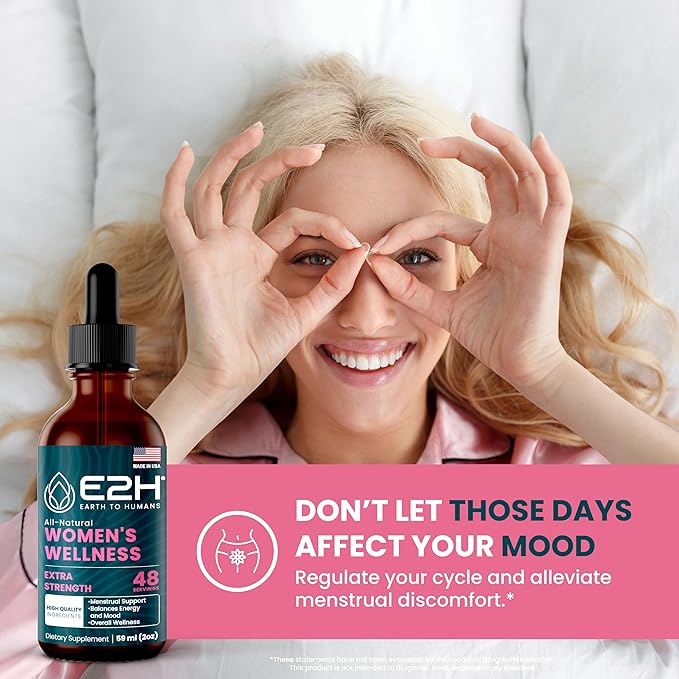 E2H All Natural Women's Wellness, Hormone Balance and PMS Relief with Black Cohosh, Dong Quai and Licorice Root for Hot Flash Relief - 2 Fl Oz