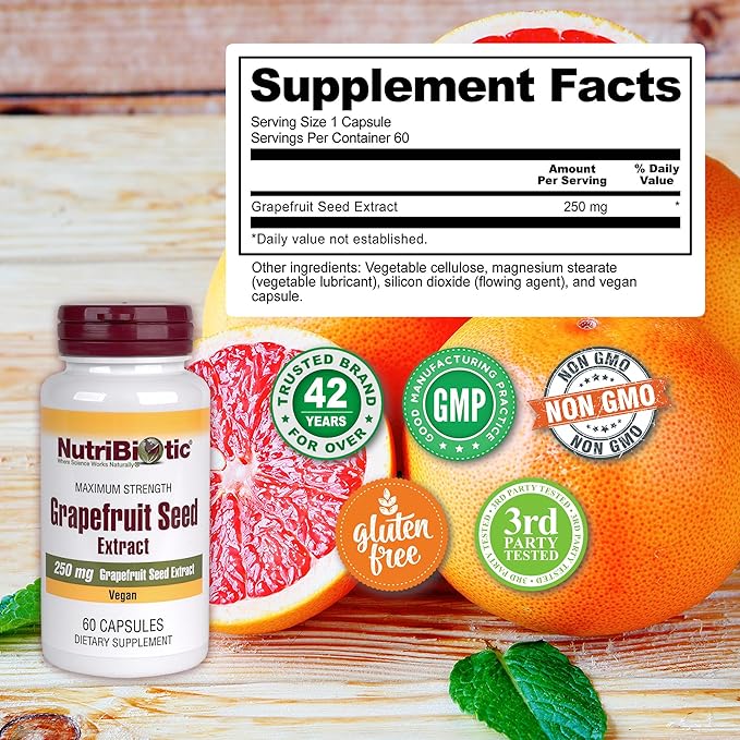 NutriBiotic – Grapefruit Seed Extract Capsules 250 mg, 60 Count - Maximum Strength with Bioflavonoids