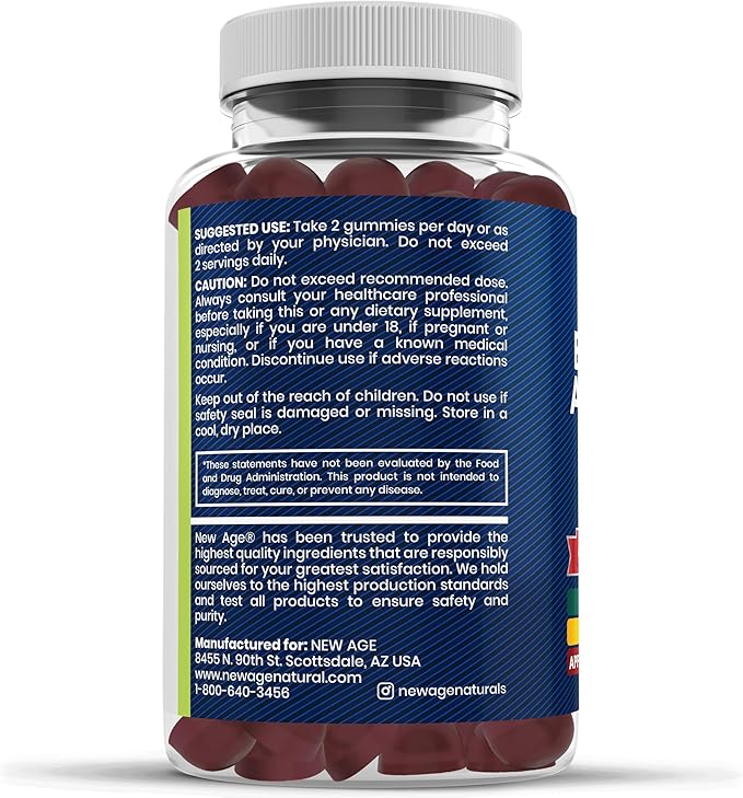 NEW AGE Sea Moss Gummies, Sea Moss, Black Seed, Ashwagandha, Turmeric, Manuka Honey, ACV, Dandelion, Black Pepper, Burdock, Bladderwrack, Vegan - 60 Count