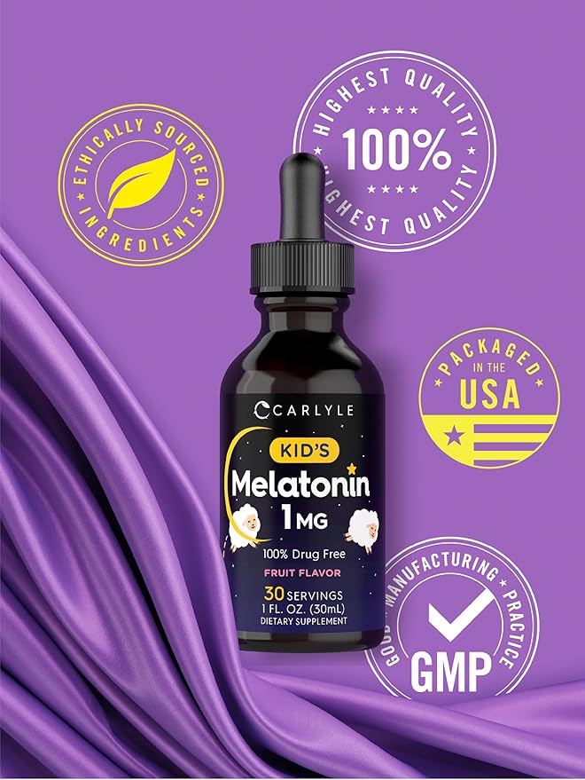 Carlyle Kids Melatonin Liquid | 1 fl oz | Two Pack | Fruit Flavor | Drug Free Childrens Supplement