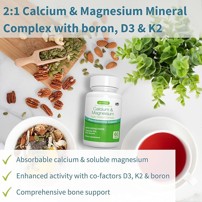 Vegan Omega-3 + Calcium & Magnesium Complex Vegan Bundle, Sustainable EPA & DHA Algae Oil 1340mg + 2:1 Plant Based Algae Mineral Complex, by Igennus