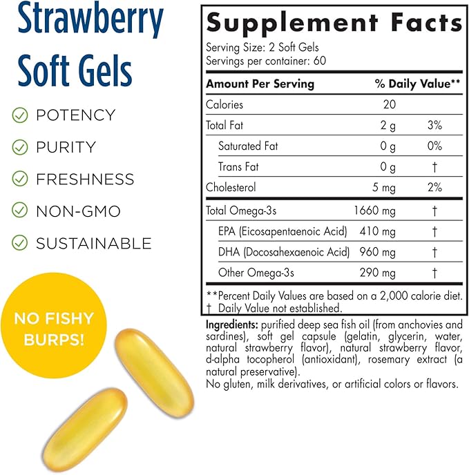 Nordic Naturals ProDHA 1000, Strawberry - 120 Soft Gels - 1660 mg Omega-3 - High-Intensity DHA Formula for Neurological Health, Mood & Memory - Non-GMO - 60 Servings