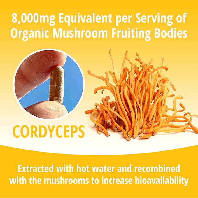 ENCAPSULATE Cordyceps Capsules 8:1 Extract – Premium Organic Fruiting Body 8:1 Mushroom Extract – Adaptogen Mushroom Supplement for Performance, Energy, Stamina & Immune Support – 60 Vegan Capsules