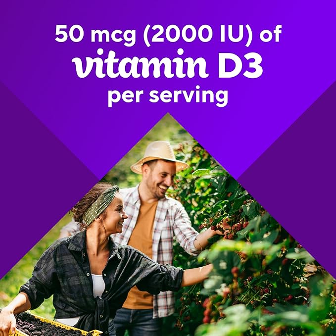 Vitafusion Vitamin D3 Gummy Vitamins for Bone and Immune System Support, Peach, Blackberry and Strawberry Flavored, 50 mcg Vitamin D, America’s Number 1 Gummy Vitamin Brand, 75 Day Supply, 150 Count