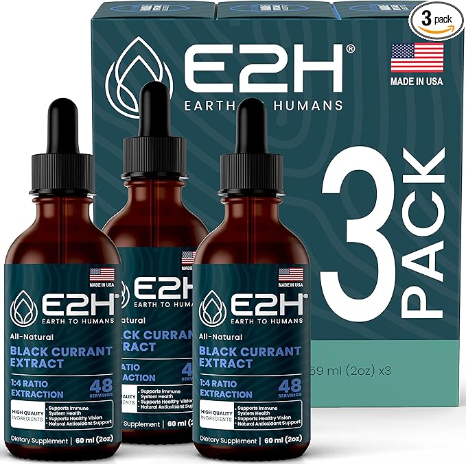 E2H Natural Black Currant Extract, Cold Pressed Black Currant Seed - Immune System Health - Fast Absorbing Liquid (3 Bottles)