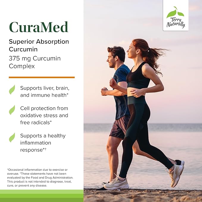 Terry Naturally CuraMed 375mg - Antioxidant Supplement for Brain & Immune Health Support - Dietary Supplement with Curcumin & Turmeric Essential Oil - Herbal Liver Support - 60 Softgels