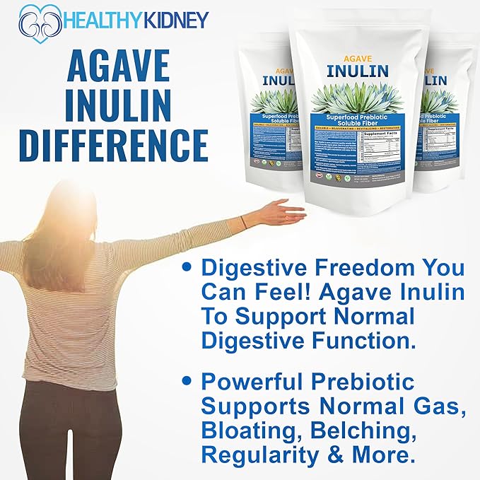 Organic Inulin Powder (16oz/1lbs) Gentle Agave Inulin Prebiotic Soluble Fiber Supplement for Digestive Support, Gut Health, Vegan Baking, Smoothies & Drinks