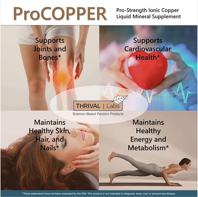 Ionic Colloidal Copper Liquid (30 PPM) | Mental Clarity & Nerve Function | Hair, Skin, Nails & Collagen | Red Blood Cells & Energy Production | Cholesterol Levels & Blood Pressure (4oz Dropper)