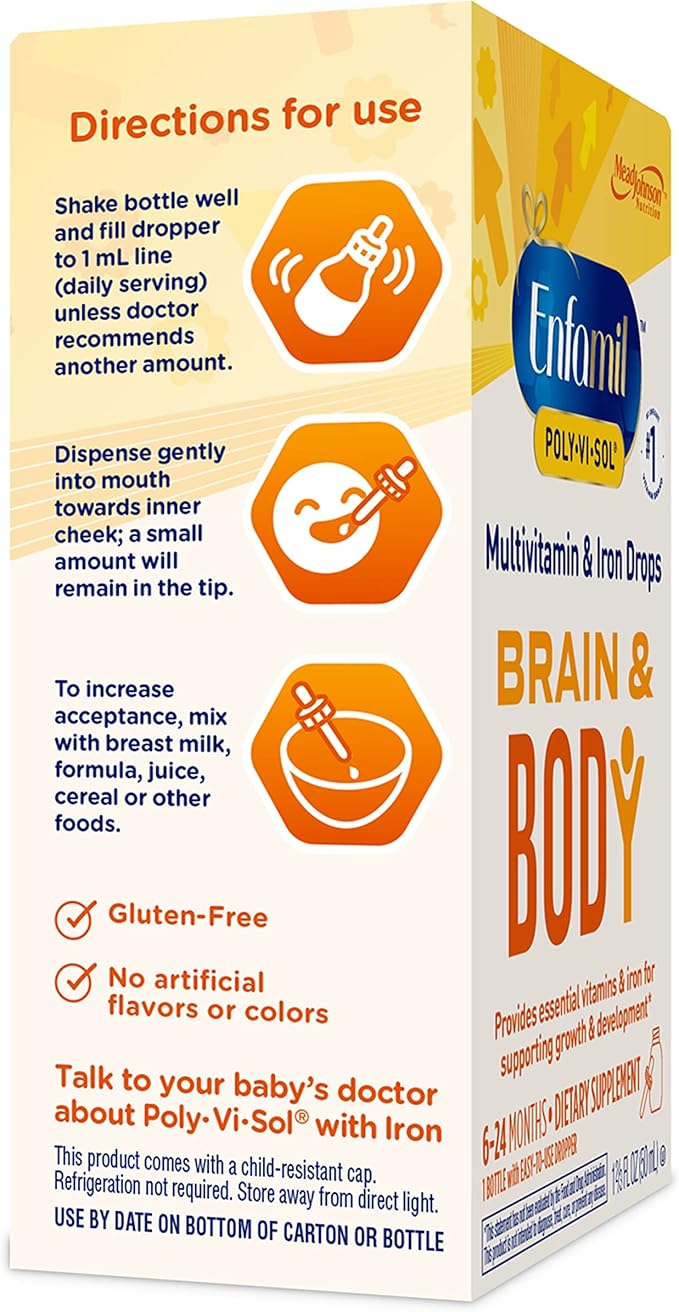 Enfamil Prenatals & Baby Vitamins Poly-Vi-Sol 8 Multi-Vitamins & Iron Supplement Drops for Infants & Toddlers, Supports Growth & Development, 50 mL Dropper Bottle (Pack of 2)