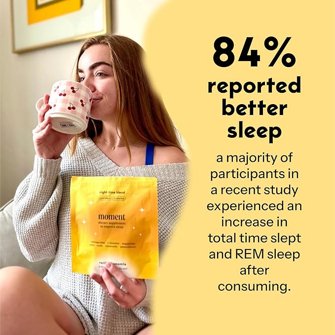 Moment Sleep Tea (Shark Tank) | Vanilla Chamomile | Melatonin Alternative | 0 Sugar | Low Calorie | 0 Caffeine | Mushroom Drink | Adaptogens, Reishi, GABA, Magnesium, Chamomile | Keto | 15 Servings