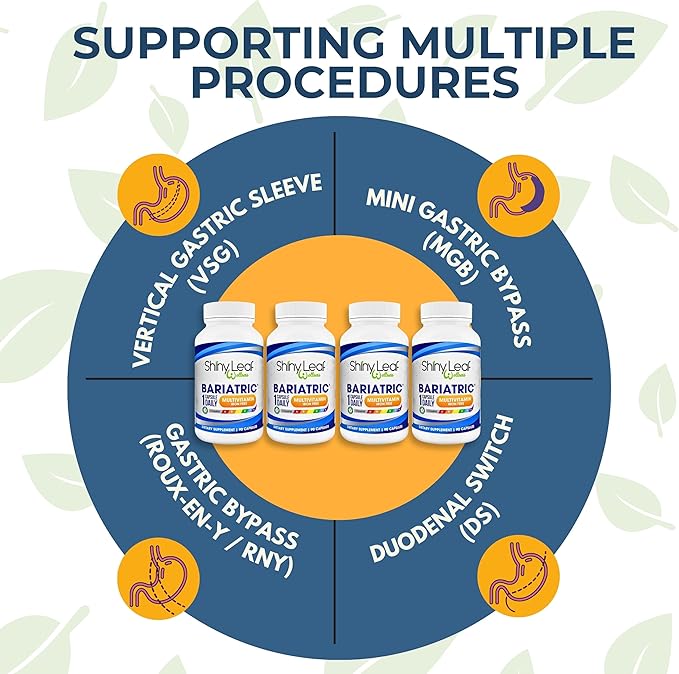 Shiny Leaf Bariatric Multivitamin Without Iron - Vitamins for Gastric Bypass & Sleeve, 1 Daily Capsule W Vitamin A, C, D, Biotin, Zinc, B12, K, Vegetarian, Soy-Free, GMP Cert., Made in USA (360 Ct.)