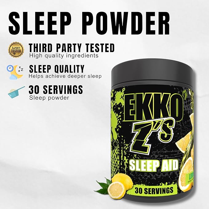 EKKO Z’S Sleep Aid Formula, Lemonade Flavor, Sleep Support Powder with Magnesium Bisglycinate, Zinc, GABA, L Theanine, Melatonin, Adaptogens, Relaxation Support for Men & Women, 30 Servings