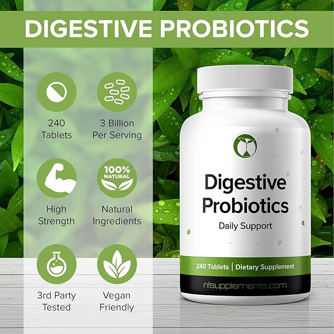 Probiotics for Digestive Health Supplement 240 Tablets 3 Billion CFU Made in The USA (240, Digestive Probiotics)