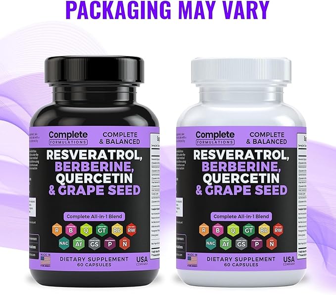 Resveratrol Supplement with Quercetin, Berberine, Grape Seed Extract & Polyphenol Blend for Skin Health, Immune Support & Antioxidant Boost