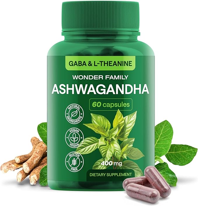 Ashwagandha, GABA, L-Theanine Supplement Complex – Ashwagandha Supplements for Sleep, Mood, Bodily Comfort – Ashwa 400mg, L Theanine 100 mg, 2.5X GABA 100mg – 60 Capsules