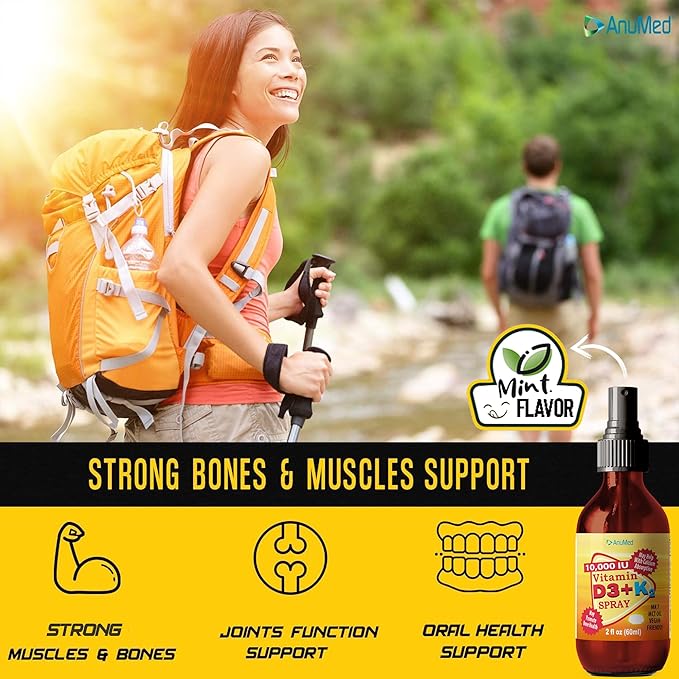 Vitamin D3 K2 10,000 IU Liquid Spray with Organic MCT Oil, Vitamin A (Retinol) 1250mcg, K2 (MK4,MK7) Promotes Heart, Bones, Immune System. 100% Vegan, Non-GMO, Gluten-Free, No Sugar Added (2oz)