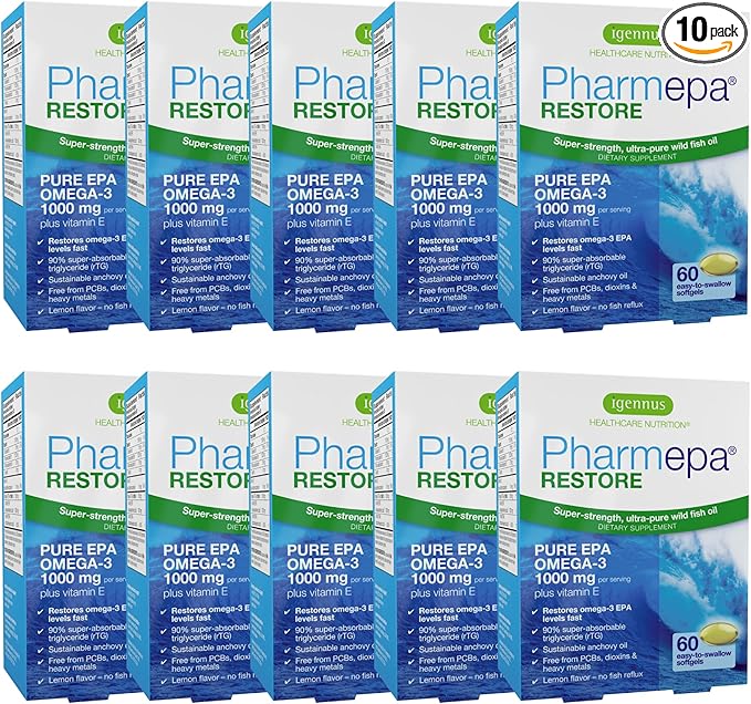 Igennus Pharmepa Restore, 1000mg Pure EPA Fish Oil, High Absorption rTG Omega-3, Triple Strength, Wild & Sustainable, Lemon Flavor, 1-Month Supply, 10-Months Supply, Pack of 10