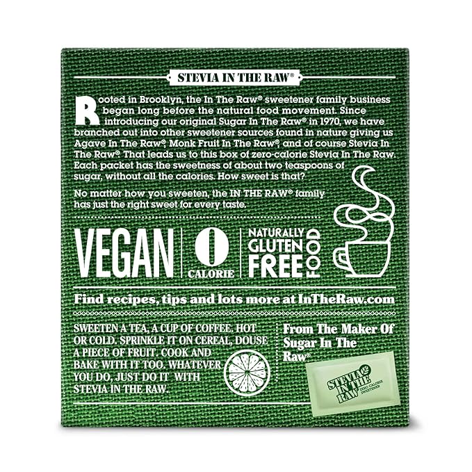 Stevia In The Raw, Plant Based Zero Calorie Sweetener, Sugar Substitute, Sugar-Free Sweetener for Coffee, Hot & Cold Drinks, Suitable For Diabetics, Vegan, Gluten-Free, 200 Count Packets (Pack of 2)