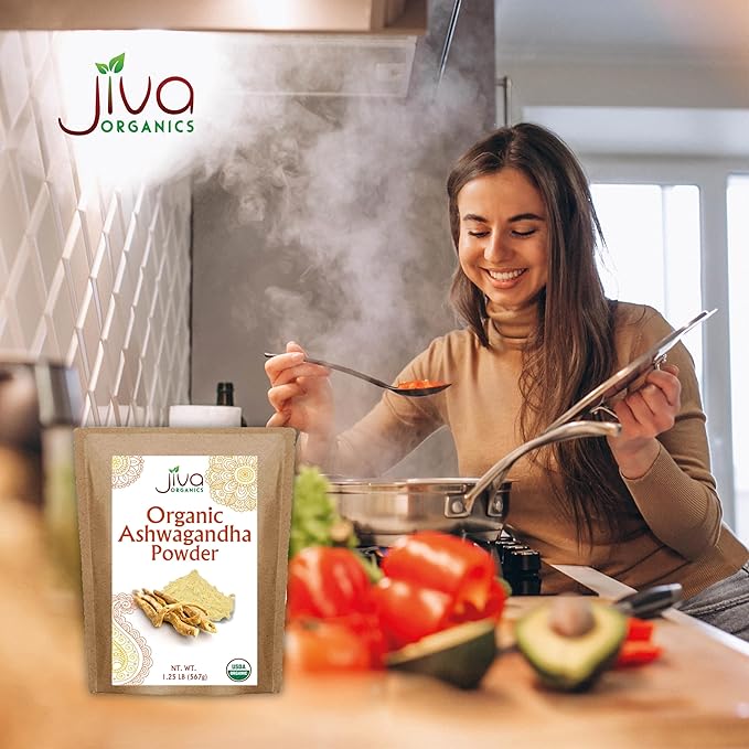 Jiva Organics Ashwagandha Root Powder 1.25 Pound (20oz) - Gluten Free, Indian Ginseng, Raw, Pure, Non-GMO, Lab Tested Ayurvedic Indian Powder