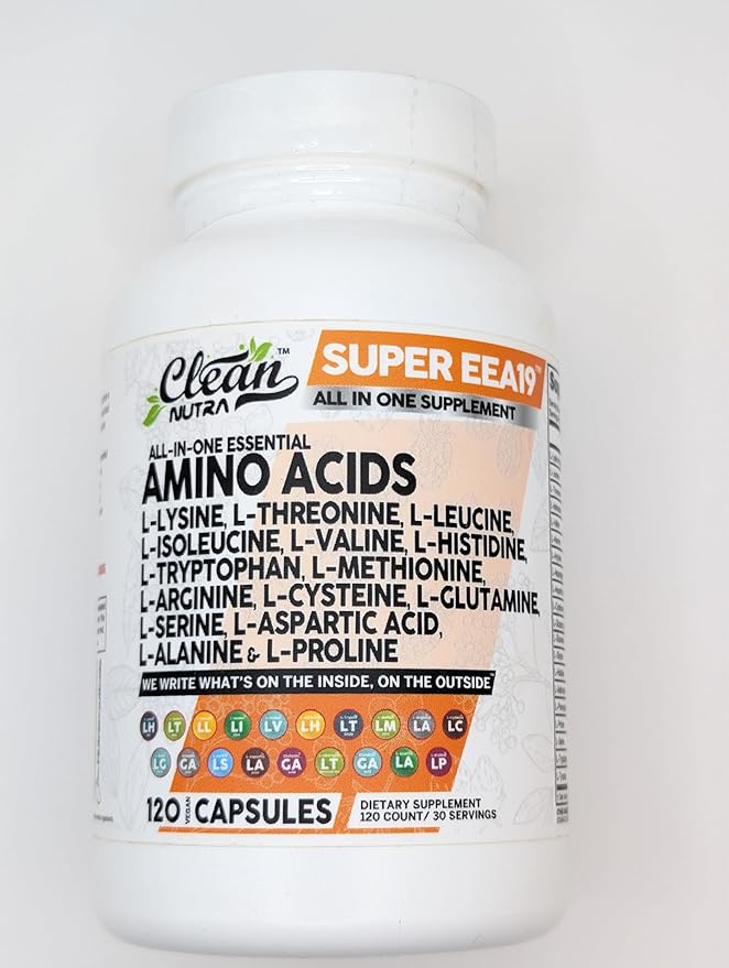 Clean Nutraceuticals Amino Acids Supplement L-Lysine, L-Threonine, L-Leucine, Isoleucine, Valine, L-Histidine, L-Tryptophan, L-Methionine, L-Arginine, L-Cysteine, L-Glutamine, L-Serine, Aspartic Acid