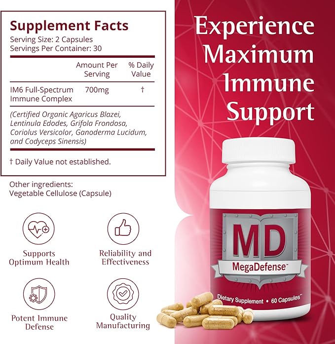 Waiora MegaDefense Mushroom Capsules (3 Bottles), Supplement for Daily Wellness, 6 Mushroom Supplement: Reishi, Turkey Tail, Cordyceps, Maitake, Agaricus & Shiitake, Non-GMO (60 Veggie Caps)