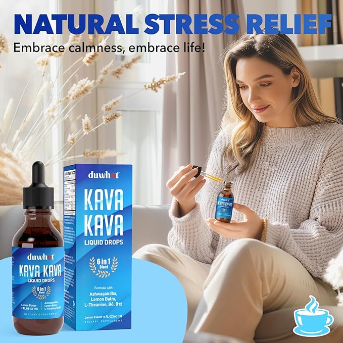 Kava Kava Extract Liquid Drops with Ashwagandha Lemon Balm L-Theanine, High Potency Kava Root Extract Tincture Supplement for Relaxation, 2 Fl Oz