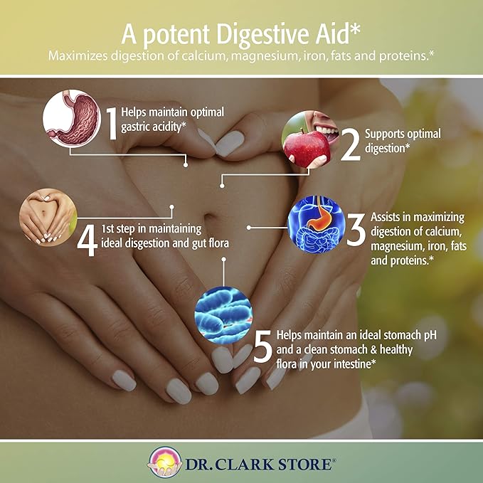 Dr. Clark Betaine HCL Digestive Enzymes - Acid Reflux Medicine, Hydrochloric Acid Protein Supplement, Optimal Digestion Formula, 100 Gelatin Capsules, 425 mg